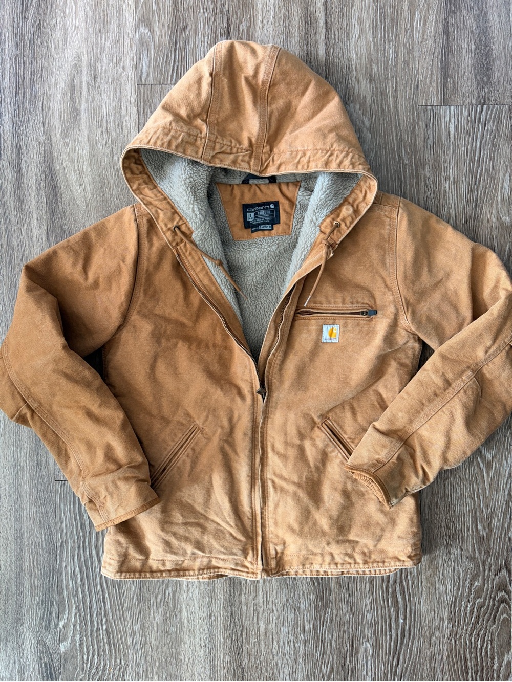 Carhartt women’s' Brown Hooded Sherpa-Lined Jacket small